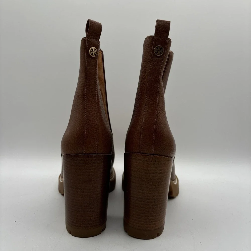 Tory Burch Carson Lug Sole High Heel Boots Women's 7 US Toasted Caramel Pull On